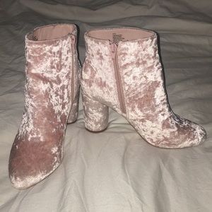 Pink velvet boots